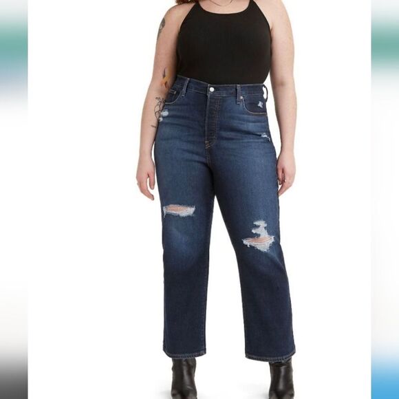 Levi's NWOT 18W Ribcage Straight Ankle Button Fly Distressed Dark Wash Jeans - Picture 1 of 11